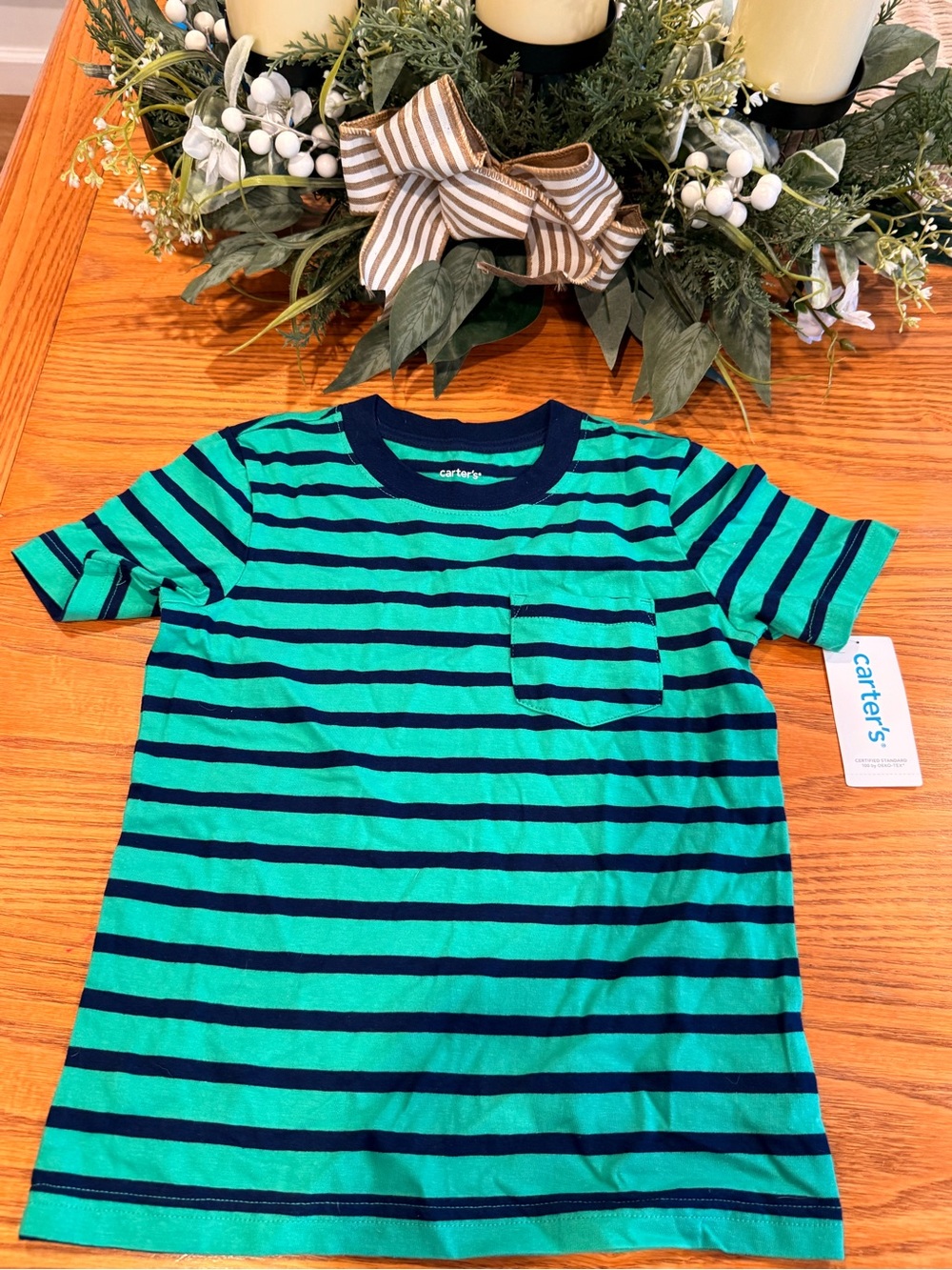 Carter’s Boys Striped Pocket Tee NWT – Green & Navy Short Sleeve Shirt
